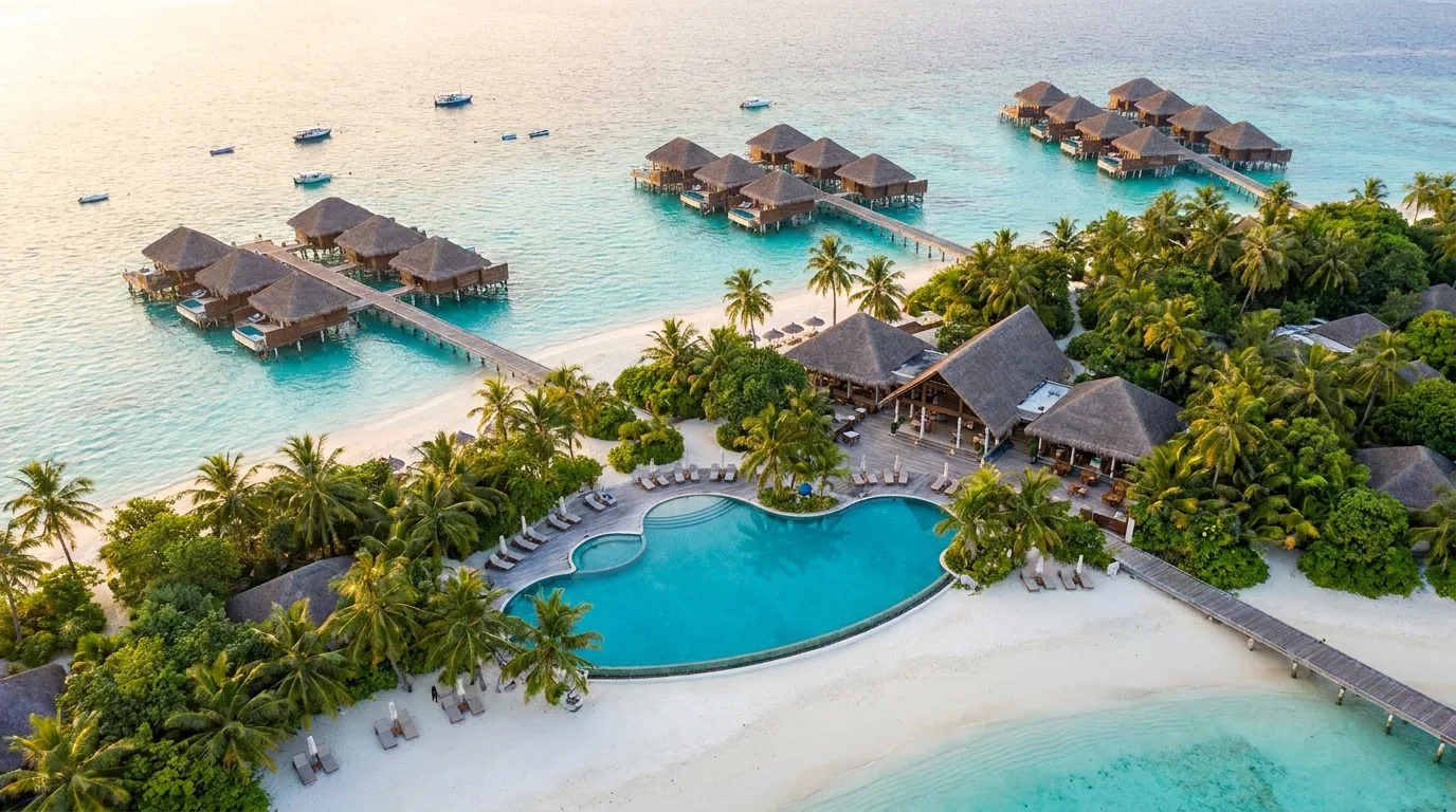 Aerial resort visual ready for an architectural showcase video